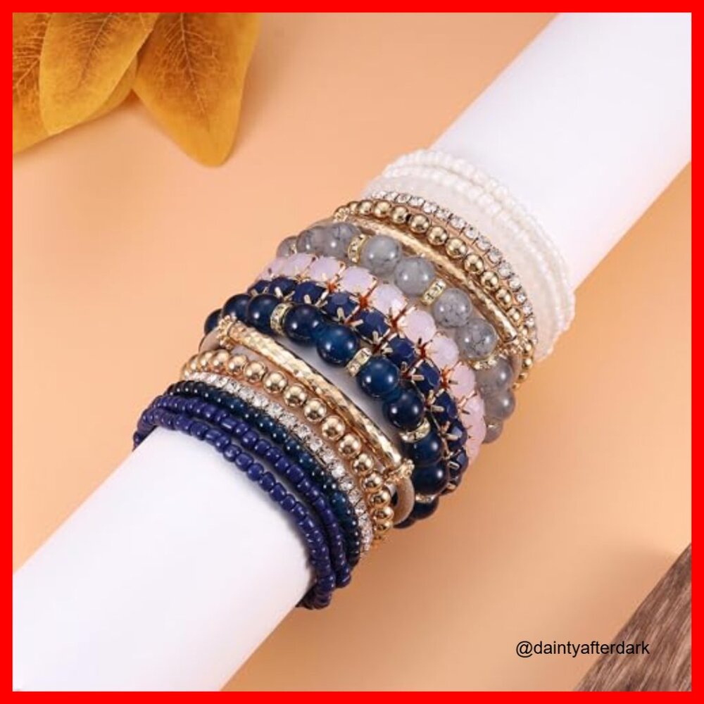 Crystal Beaded Stretch Bracelets Set Adjustable S… - image 4